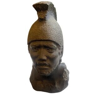 Vintage Hand Carved Stone Warrior Bust Miniature Soldier Statue Dark Gray 3.5in